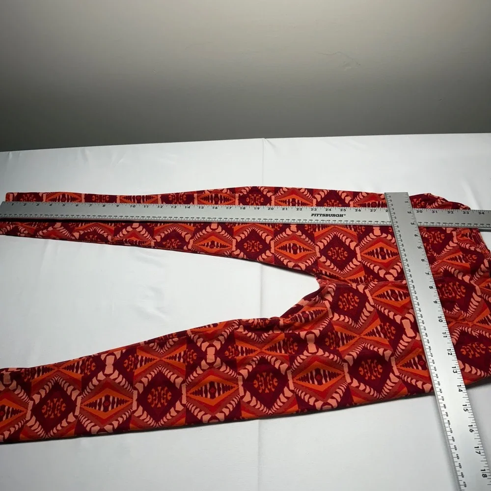 LuLaRoe One‎ Size Leggings Geometric Print Burgundy Orange Women Retro Bohemian - Picture 6 of 9